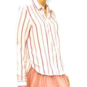 Full Collar White Pink Stripes Long Sleeve Button Down Shirt NEW